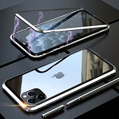 Coque Rebord Bumper Luxe Aluminum Metal Miroir 360 Degres Housse Etui Aimant M14 pour Apple iPhone 11 Pro Argent