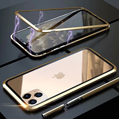 Coque Rebord Bumper Luxe Aluminum Metal Miroir 360 Degres Housse Etui Aimant M14 pour Apple iPhone 11 Pro Max Or
