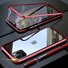 Coque Rebord Bumper Luxe Aluminum Metal Miroir 360 Degres Housse Etui Aimant M14 pour Apple iPhone 11 Pro Rouge
