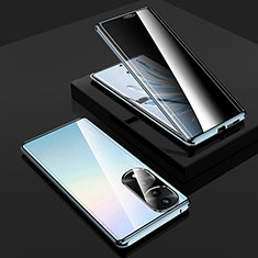 Coque Rebord Bumper Luxe Aluminum Metal Miroir 360 Degres Housse Etui Aimant P01 pour Huawei Honor 70 Pro 5G Bleu
