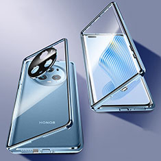 Coque Rebord Bumper Luxe Aluminum Metal Miroir 360 Degres Housse Etui Aimant P01 pour Huawei Honor Magic5 Pro 5G Bleu