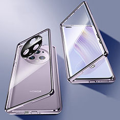 Coque Rebord Bumper Luxe Aluminum Metal Miroir 360 Degres Housse Etui Aimant P01 pour Huawei Honor Magic5 Pro 5G Violet