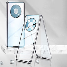 Coque Rebord Bumper Luxe Aluminum Metal Miroir 360 Degres Housse Etui Aimant P01 pour Huawei Nova Y90 Argent