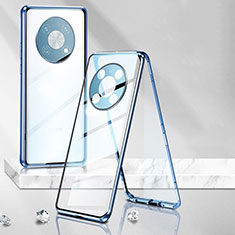 Coque Rebord Bumper Luxe Aluminum Metal Miroir 360 Degres Housse Etui Aimant P01 pour Huawei Nova Y90 Bleu