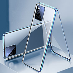 Coque Rebord Bumper Luxe Aluminum Metal Miroir 360 Degres Housse Etui Aimant P01 pour Oppo Find X3 5G Bleu