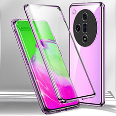 Coque Rebord Bumper Luxe Aluminum Metal Miroir 360 Degres Housse Etui Aimant P01 pour Oppo Find X7 5G Violet