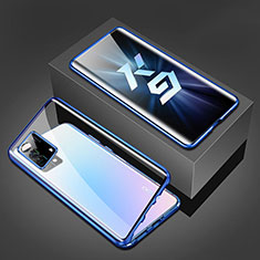 Coque Rebord Bumper Luxe Aluminum Metal Miroir 360 Degres Housse Etui Aimant P01 pour Oppo K9 5G Bleu