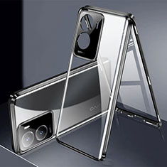 Coque Rebord Bumper Luxe Aluminum Metal Miroir 360 Degres Housse Etui Aimant P01 pour Vivo iQOO Z7 5G Noir