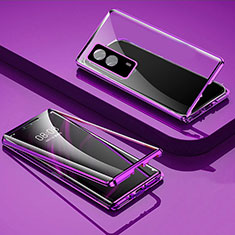 Coque Rebord Bumper Luxe Aluminum Metal Miroir 360 Degres Housse Etui Aimant P01 pour Vivo V21e 5G Violet
