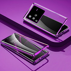Coque Rebord Bumper Luxe Aluminum Metal Miroir 360 Degres Housse Etui Aimant P01 pour Vivo X80 Pro 5G Violet