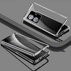Coque Rebord Bumper Luxe Aluminum Metal Miroir 360 Degres Housse Etui Aimant P01 pour Vivo Y77 5G Argent
