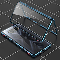 Coque Rebord Bumper Luxe Aluminum Metal Miroir 360 Degres Housse Etui Aimant P01 pour Xiaomi Black Shark 4S Pro 5G Bleu