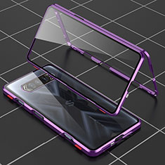 Coque Rebord Bumper Luxe Aluminum Metal Miroir 360 Degres Housse Etui Aimant P01 pour Xiaomi Black Shark 4S Pro 5G Violet