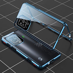 Coque Rebord Bumper Luxe Aluminum Metal Miroir 360 Degres Housse Etui Aimant P01 pour Xiaomi Black Shark 5 5G Bleu
