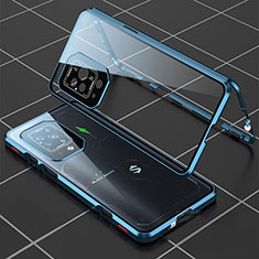 Coque Rebord Bumper Luxe Aluminum Metal Miroir 360 Degres Housse Etui Aimant P01 pour Xiaomi Black Shark 5 Pro 5G Bleu