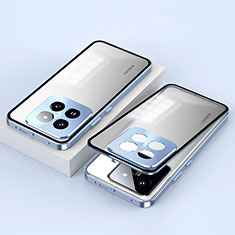 Coque Rebord Bumper Luxe Aluminum Metal Miroir 360 Degres Housse Etui Aimant P01 pour Xiaomi Mi 14 Pro 5G Bleu