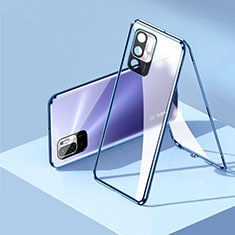 Coque Rebord Bumper Luxe Aluminum Metal Miroir 360 Degres Housse Etui Aimant P01 pour Xiaomi Redmi Note 10 5G Bleu