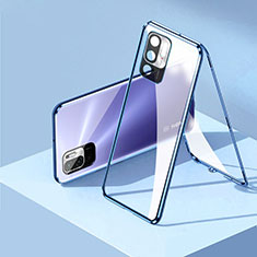 Coque Rebord Bumper Luxe Aluminum Metal Miroir 360 Degres Housse Etui Aimant P01 pour Xiaomi Redmi Note 10T 5G Bleu