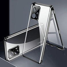 Coque Rebord Bumper Luxe Aluminum Metal Miroir 360 Degres Housse Etui Aimant P01 pour Xiaomi Redmi Note 11T Pro 5G Noir