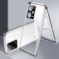 Coque Rebord Bumper Luxe Aluminum Metal Miroir 360 Degres Housse Etui Aimant P01 pour Xiaomi Redmi Note 12 Pro 5G Argent
