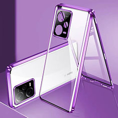 Coque Rebord Bumper Luxe Aluminum Metal Miroir 360 Degres Housse Etui Aimant P01 pour Xiaomi Redmi Note 12 Pro 5G Violet