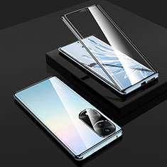 Coque Rebord Bumper Luxe Aluminum Metal Miroir 360 Degres Housse Etui Aimant P02 pour Huawei Honor 70 Pro 5G Bleu