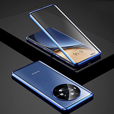 Coque Rebord Bumper Luxe Aluminum Metal Miroir 360 Degres Housse Etui Aimant P02 pour Huawei Honor Magic3 5G Bleu