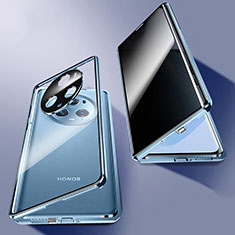 Coque Rebord Bumper Luxe Aluminum Metal Miroir 360 Degres Housse Etui Aimant P02 pour Huawei Honor Magic5 Pro 5G Bleu