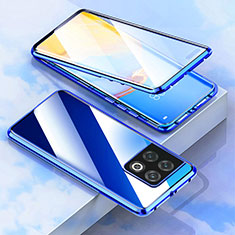Coque Rebord Bumper Luxe Aluminum Metal Miroir 360 Degres Housse Etui Aimant P02 pour OnePlus 10 Pro 5G Bleu