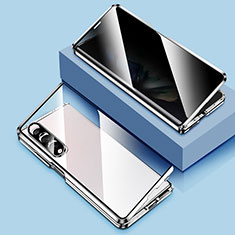 Coque Rebord Bumper Luxe Aluminum Metal Miroir 360 Degres Housse Etui Aimant P02 pour Samsung Galaxy Z Fold4 5G Argent