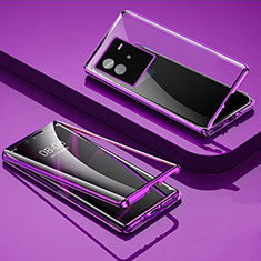 Coque Rebord Bumper Luxe Aluminum Metal Miroir 360 Degres Housse Etui Aimant P02 pour Vivo iQOO Neo6 5G Violet