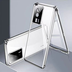 Coque Rebord Bumper Luxe Aluminum Metal Miroir 360 Degres Housse Etui Aimant P02 pour Xiaomi Poco F5 Pro 5G Argent