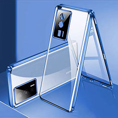 Coque Rebord Bumper Luxe Aluminum Metal Miroir 360 Degres Housse Etui Aimant P02 pour Xiaomi Poco F5 Pro 5G Bleu
