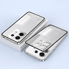 Coque Rebord Bumper Luxe Aluminum Metal Miroir 360 Degres Housse Etui Aimant P02 pour Xiaomi Redmi Note 13 Pro 5G Argent
