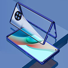 Coque Rebord Bumper Luxe Aluminum Metal Miroir 360 Degres Housse Etui Aimant P02 pour Xiaomi Redmi Note 9T 5G Bleu