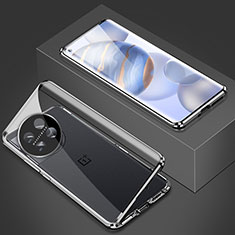 Coque Rebord Bumper Luxe Aluminum Metal Miroir 360 Degres Housse Etui Aimant P03 pour OnePlus 11 5G Argent