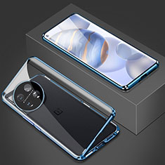Coque Rebord Bumper Luxe Aluminum Metal Miroir 360 Degres Housse Etui Aimant P03 pour OnePlus 11 5G Bleu