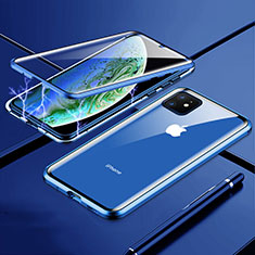 Coque Rebord Bumper Luxe Aluminum Metal Miroir 360 Degres Housse Etui Aimant pour Apple iPhone 11 Bleu