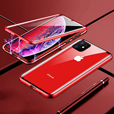Coque Rebord Bumper Luxe Aluminum Metal Miroir 360 Degres Housse Etui Aimant pour Apple iPhone 11 Rouge