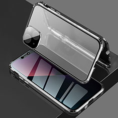 Coque Rebord Bumper Luxe Aluminum Metal Miroir 360 Degres Housse Etui Aimant pour Apple iPhone 13 Mini Noir