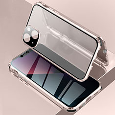 Coque Rebord Bumper Luxe Aluminum Metal Miroir 360 Degres Housse Etui Aimant pour Apple iPhone 13 Mini Or Rose
