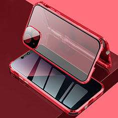 Coque Rebord Bumper Luxe Aluminum Metal Miroir 360 Degres Housse Etui Aimant pour Apple iPhone 13 Mini Rouge