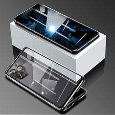 Coque Rebord Bumper Luxe Aluminum Metal Miroir 360 Degres Housse Etui Aimant pour Apple iPhone 13 Pro Max Noir