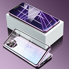 Coque Rebord Bumper Luxe Aluminum Metal Miroir 360 Degres Housse Etui Aimant pour Apple iPhone 13 Pro Max Violet