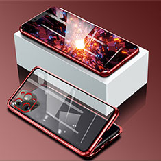 Coque Rebord Bumper Luxe Aluminum Metal Miroir 360 Degres Housse Etui Aimant pour Apple iPhone 13 Pro Rouge
