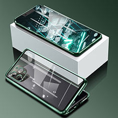 Coque Rebord Bumper Luxe Aluminum Metal Miroir 360 Degres Housse Etui Aimant pour Apple iPhone 13 Pro Vert