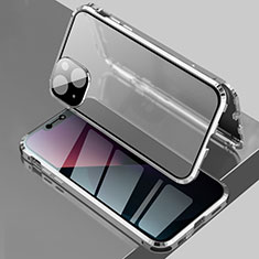 Coque Rebord Bumper Luxe Aluminum Metal Miroir 360 Degres Housse Etui Aimant pour Apple iPhone 14 Argent