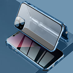 Coque Rebord Bumper Luxe Aluminum Metal Miroir 360 Degres Housse Etui Aimant pour Apple iPhone 14 Bleu