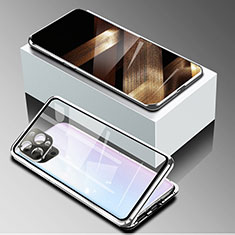 Coque Rebord Bumper Luxe Aluminum Metal Miroir 360 Degres Housse Etui Aimant pour Apple iPhone 14 Pro Argent