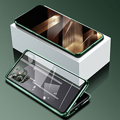 Coque Rebord Bumper Luxe Aluminum Metal Miroir 360 Degres Housse Etui Aimant pour Apple iPhone 14 Pro Max Vert